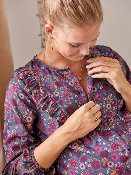 Zwangerschaps- en borstvoedingsblouse met print en knopen MARINEBLAUW - vertbaudet enfant 