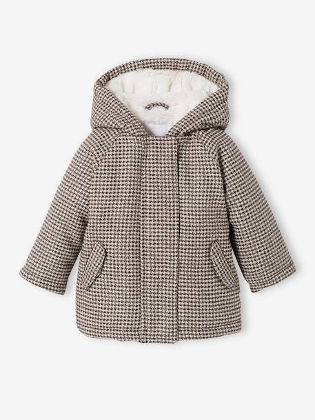 Manteau à capuche pied de puce bébé doublé imitation fourrure carreaux marron - vertbaudet enfant 