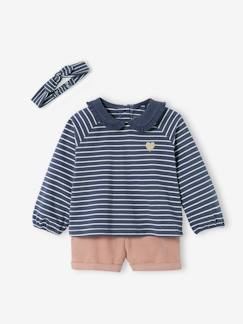 3-delige babyset fluwelen short, shirt en haarband  - vertbaudet enfant