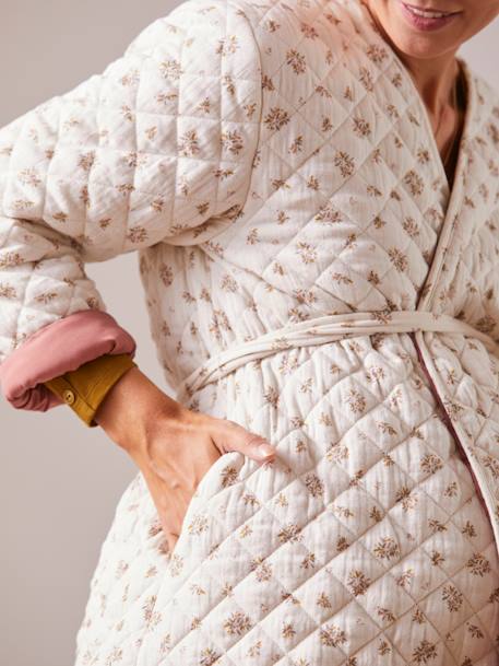 Gewatteerd fleece jack voor zwangerschap en borstvoeding Roze met print - vertbaudet enfant 