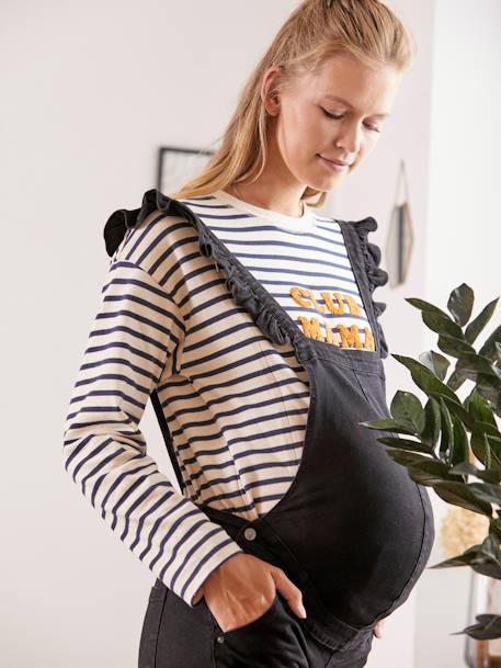 Jeanssalopette voor de zwangere vrouw met ruches EFFEN DONKER ZWART - vertbaudet enfant 