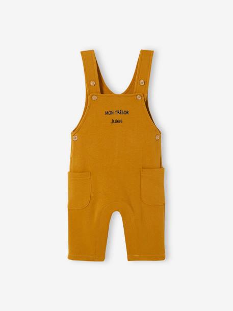 Fleece babyset met te personaliseren T-shirt en tuinbroek karamel+smaragdgroen - vertbaudet enfant 