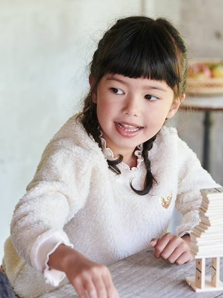 Meisjessweater in sherpa met fantaisie-afwerkingen beige+karamel - vertbaudet enfant 