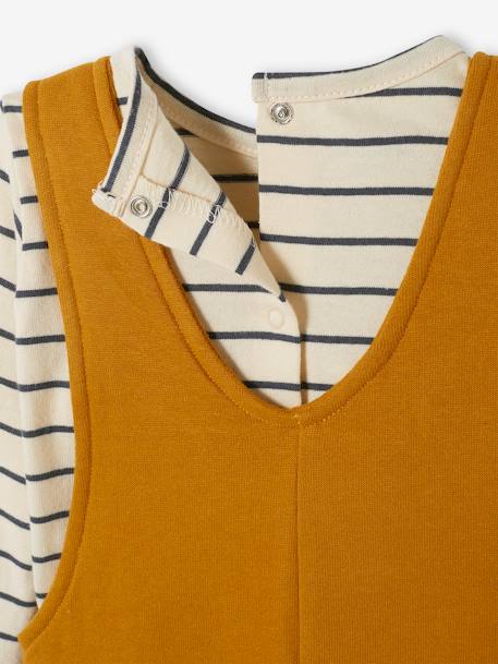 Fleece babyset met te personaliseren T-shirt en tuinbroek karamel+smaragdgroen - vertbaudet enfant 