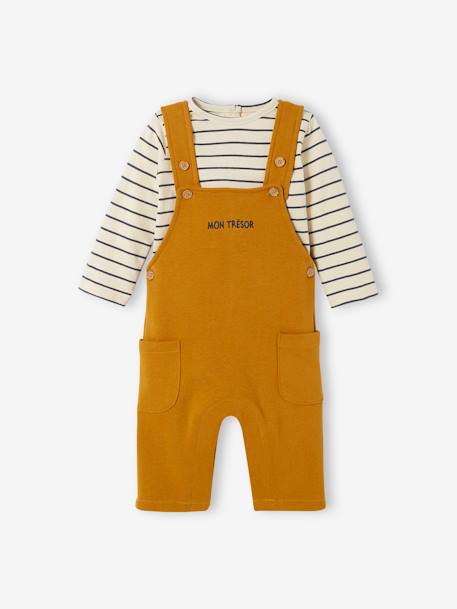 Fleece babyset met te personaliseren T-shirt en tuinbroek karamel+smaragdgroen - vertbaudet enfant 