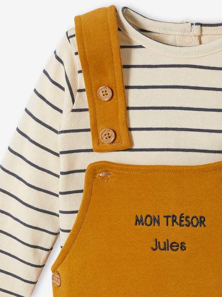 Fleece babyset met te personaliseren T-shirt en tuinbroek karamel+smaragdgroen - vertbaudet enfant 