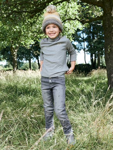 Jean droit détails usés fille double stone+gris - vertbaudet enfant 