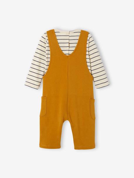 Fleece babyset met te personaliseren T-shirt en tuinbroek karamel+smaragdgroen - vertbaudet enfant 