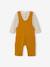 Fleece babyset met te personaliseren T-shirt en tuinbroek karamel+smaragdgroen - vertbaudet enfant 
