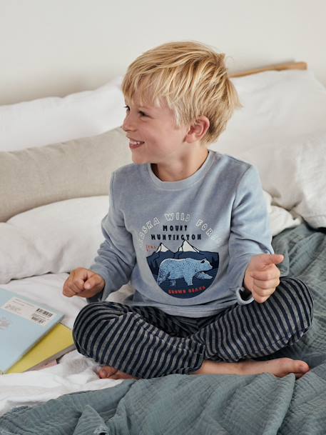 Lot de 2 pyjamas garçon velours nature LOT BLEU ET GRIS - vertbaudet enfant 