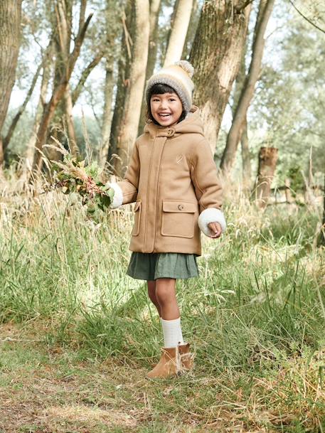 Manteau à capuche fille drap de laine doublé sherpa bordeaux+chamois+marine+vert foncé - vertbaudet enfant 