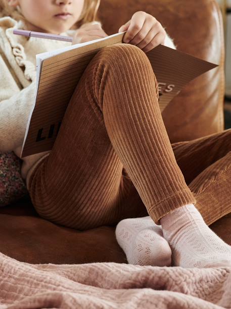 Legging fille velours camel+marine+mauve+vert émeraude - vertbaudet enfant 