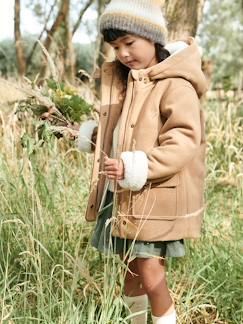 Mantel met capuchon van wol met sherpa voering voor meisjes  - vertbaudet enfant