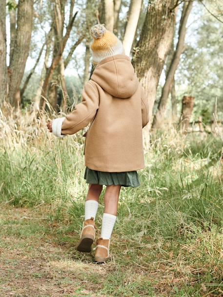 Manteau à capuche fille drap de laine doublé sherpa bordeaux+chamois+marine+vert foncé - vertbaudet enfant 
