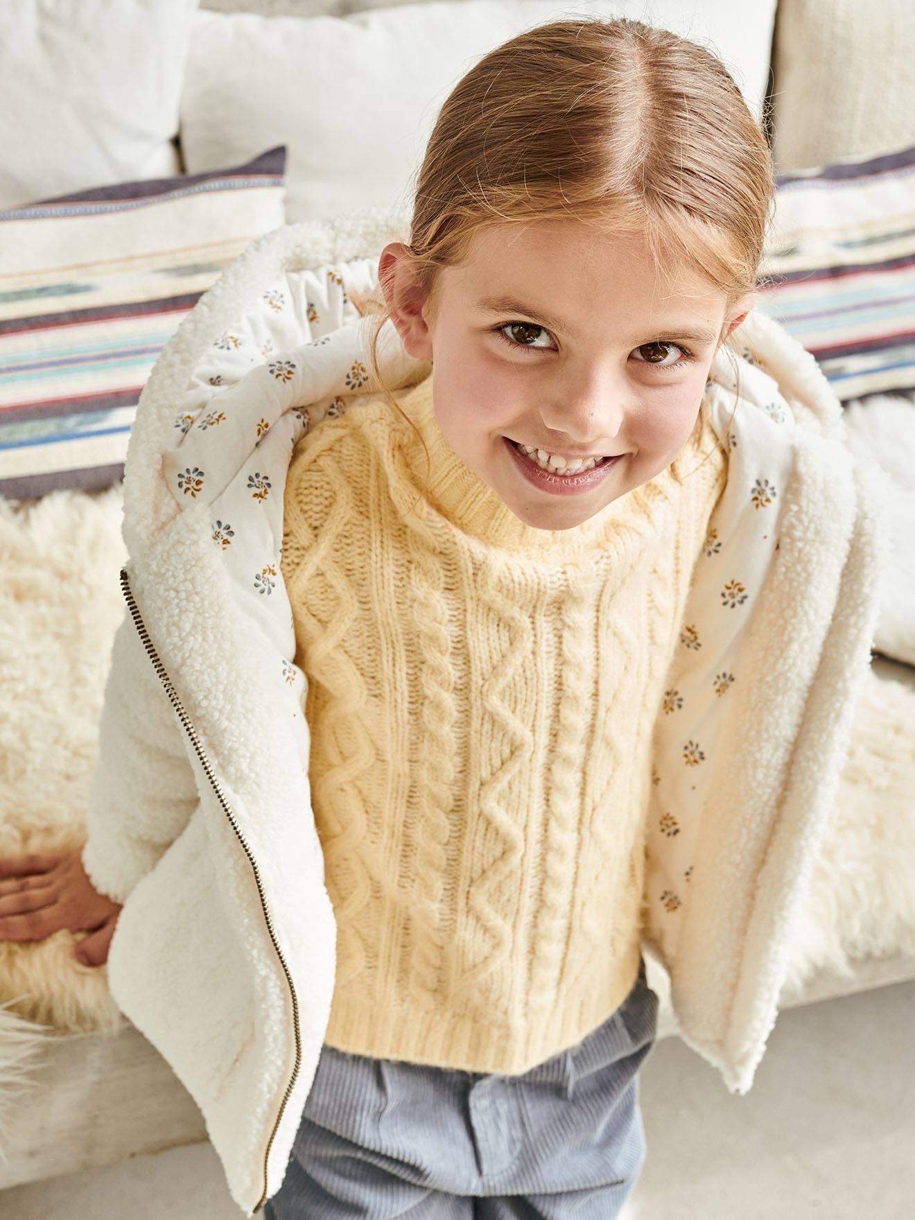 Veste Sherpa Pour Fille - Chaud Et Doux - Col Montant, Fermeture Zippée Et Poches | Vêtement D'hiver Décontracté - 4