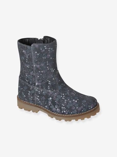 Bottes en cuir fille collection maternelle gris imprimé fleurs - vertbaudet enfant 