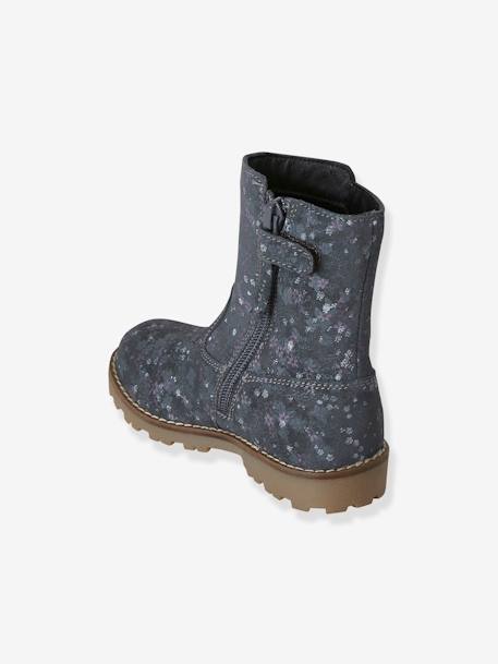 Bottes en cuir fille collection maternelle gris imprimé fleurs - vertbaudet enfant 