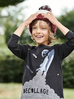Jongens-Accessoires-Muts, sjaal, handschoenen-Set T-shirt luipaard en bermuda van katoengaas jongens