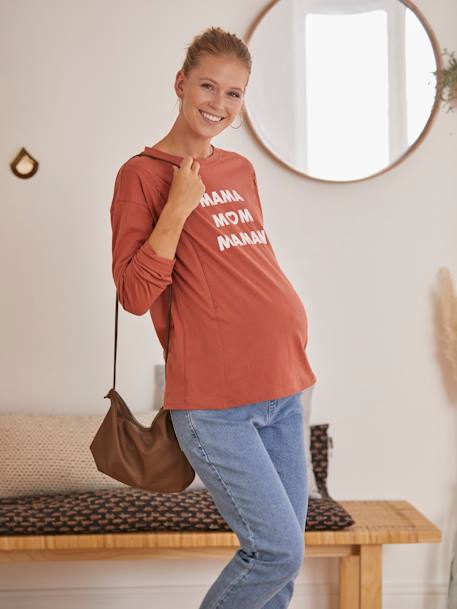 Zwangerschaps- en borstvoedingsshirt met tekst Chocoladebruin - vertbaudet enfant 