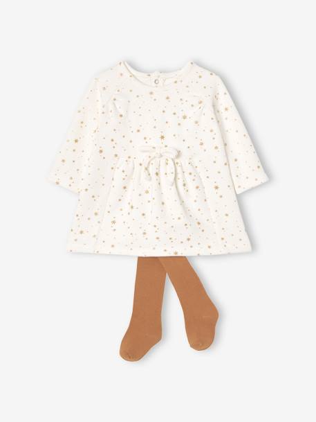 2-delige set voor baby met bedrukte jurk + panty beige - vertbaudet enfant 