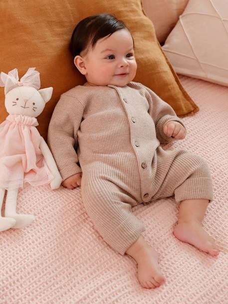 Geribde babypyjama met lange mouwen antraciet+gechineerd beige+gemêleerd grijs - vertbaudet enfant 