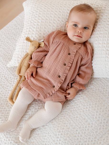 Robe en gaze de coton bébé et sa culotte assortie vieux rose - vertbaudet enfant 