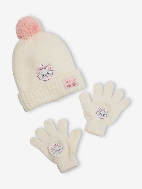 Ensemble fille Disney Marie les Aristochats bonnet + gants Beige chiné et rose - vertbaudet enfant 