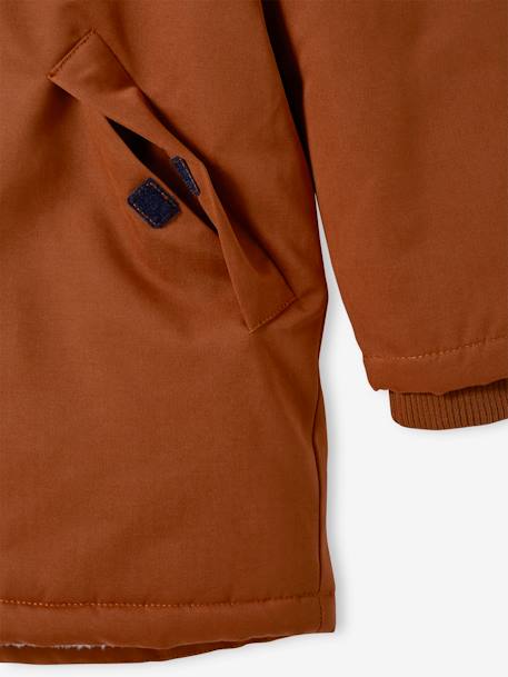 Jongensparka met capuchon en gerecyclede polyester voering GROENGRIJS+HAZELNOOT+marineblauw - vertbaudet enfant 