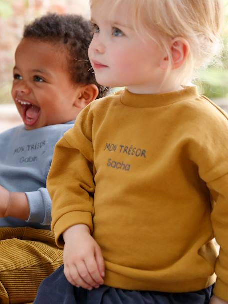 Personaliseerbare fleece babysweater brons+grijsblauw - vertbaudet enfant 