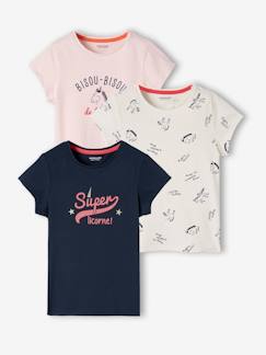Meisje-T-shirt, souspull-T-shirt-Set van 3 verschillende T-shirts voor meisjes met iriserende details