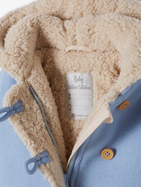 Wollen mantel voor baby met nepbonten voering hemelblauw - vertbaudet enfant 