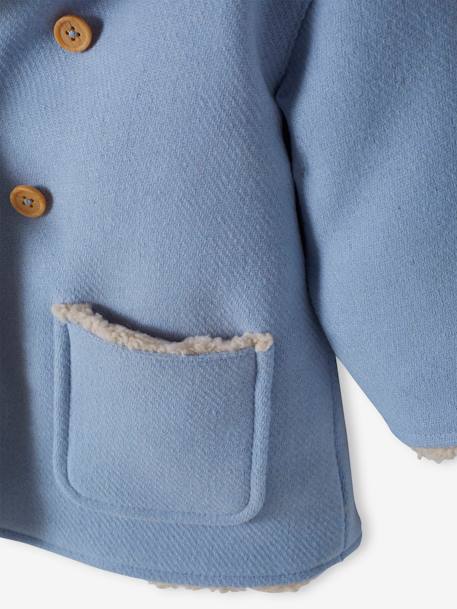 Manteau en drap de laine bébé doublé de fausse fourrure bleu ciel - vertbaudet enfant 