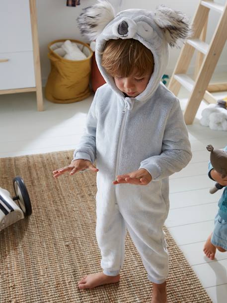Surpyjama koala en velours enfant gris clair chiné - vertbaudet enfant 