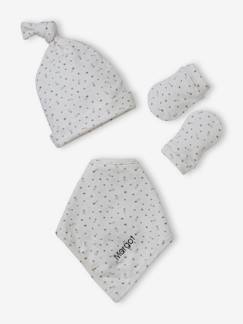 -Personaliseerbare gebreide babymuts + wanten + sjaal + tas voor babymeisjes met print