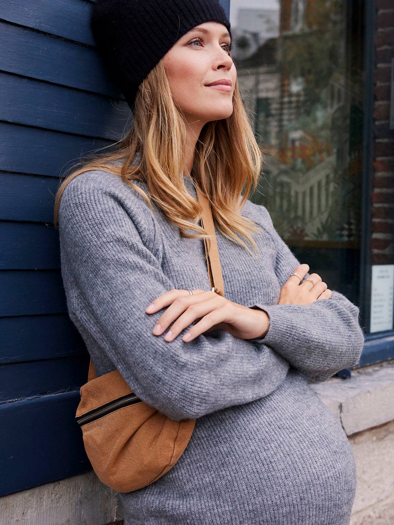 Robe-pull Courte De Grossesse Vertbaudet - Tricot Doux, Manches Longues, Patte Boutonnée - Confort Pendant Et Après La Grossesse