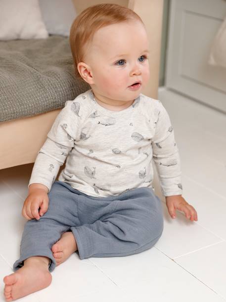 Pantalon en gaze de coton bébé doublure rayée naissance bleu gris - vertbaudet enfant 