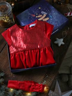 -Kerstdoos baby jurk met glitters en bijpassende hoofdband