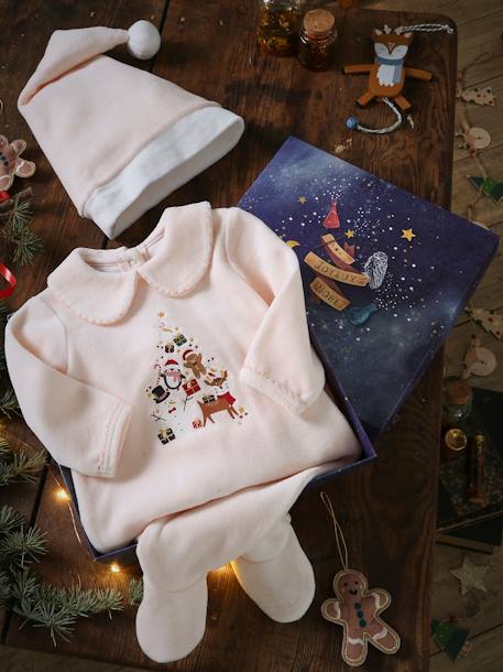 Babypyjama meisje Kerst met muts van fluweel lichtroze - vertbaudet enfant 
