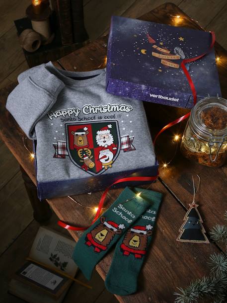 Kerstkoffer sweater en sokken voor jongens grijs gechineerd - vertbaudet enfant 