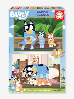 Speelgoed-Educatief speelgoed-2 Super Puzzels 16 stukjes hout - Bluey - EDUCA