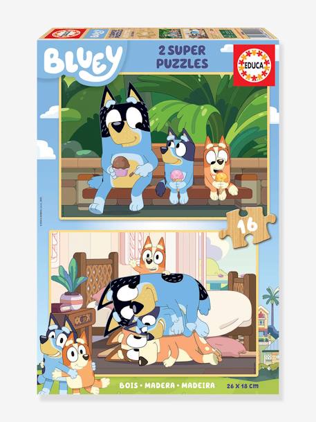 2 Super Puzzles 16 pièces bois - Bluey - EDUCA bleu - vertbaudet enfant 