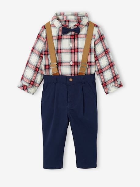 Set baby overhemd + broek met bretels + vlinderdas ecru - vertbaudet enfant 