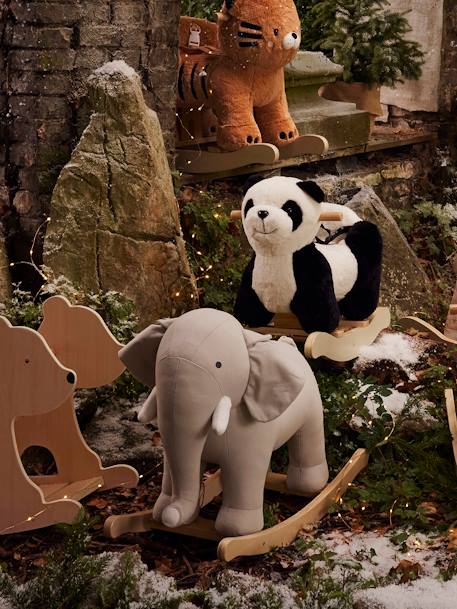 Eléphant à bascule en bois FSC® GRIS MOYEN UNI AVEC DECOR - vertbaudet enfant 