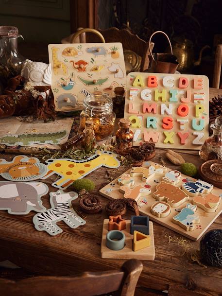 5 puzzles évolutifs 3 à 6 pièces en carton beige - vertbaudet enfant 