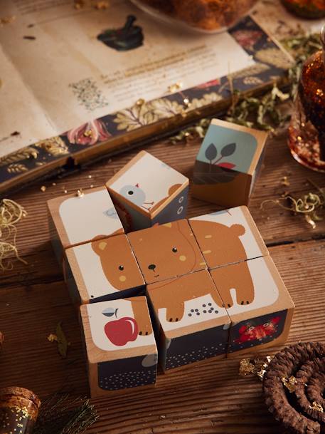 Puzzle cubes animaux en bois FSC® beige - vertbaudet enfant 