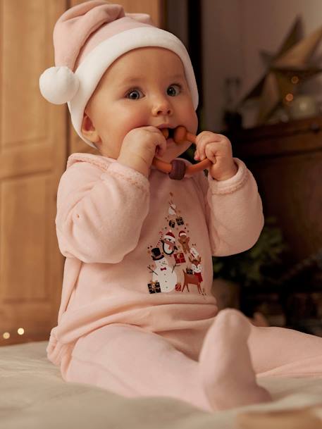 Babypyjama meisje Kerst met muts van fluweel lichtroze - vertbaudet enfant 