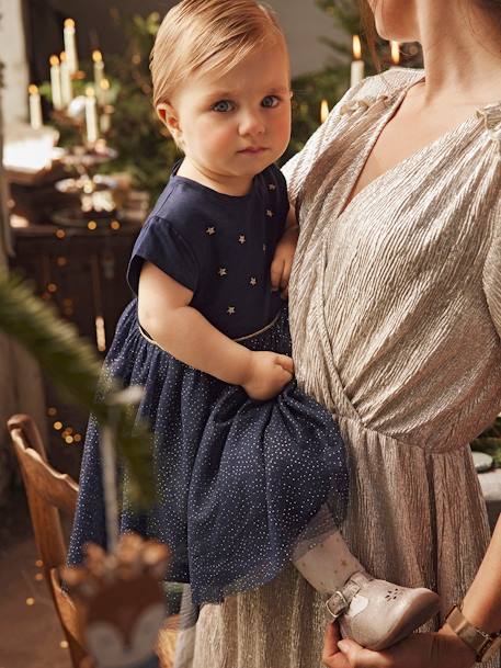 Robe de fête bébé en satin et tulle irisé bleu nuit - vertbaudet enfant 