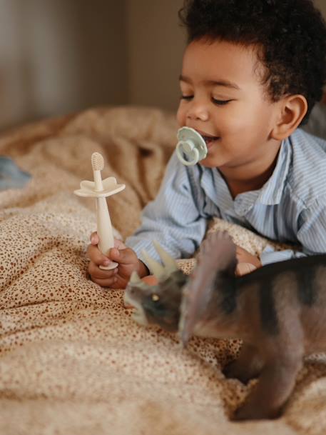 Brosse à dents d'apprentissage en silicone bleu+gris+rose - vertbaudet enfant 