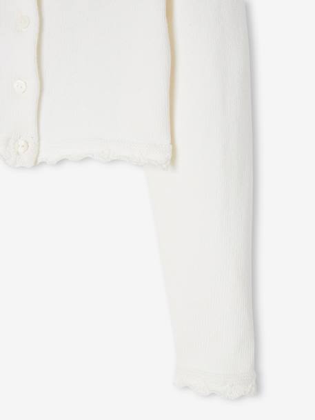 Gilet fille boléro maille pointelle cérémonie écru+rose pâle - vertbaudet enfant 