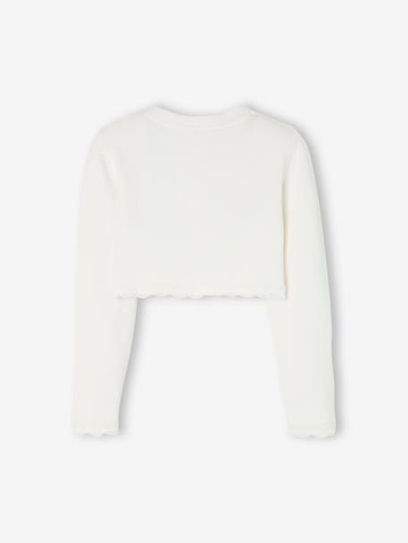 Gilet fille boléro maille pointelle cérémonie écru+rose pâle - vertbaudet enfant 